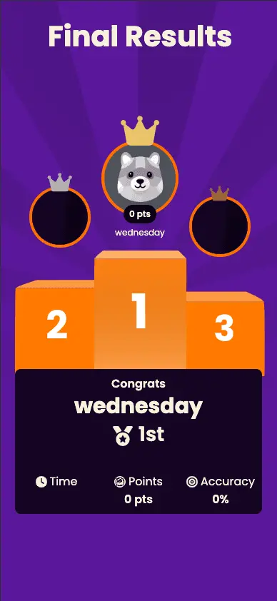 Seekr games final results screen