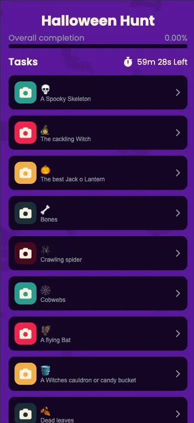 Seekr Games Halloween themed scavenger hunt results screen